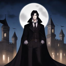 A tall vampire man with black hair and brown eyes