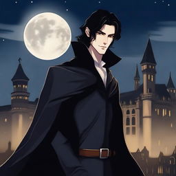 A tall vampire man with black hair and brown eyes