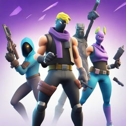 Create a vibrant and action-packed Fortnite thumbnail featuring popular characters in dynamic poses, with a colorful and exciting background