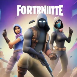 Create a vibrant and action-packed Fortnite thumbnail featuring popular characters in dynamic poses, with a colorful and exciting background