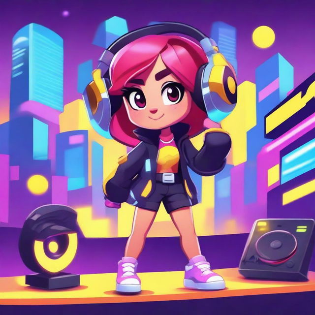 Create a Brawl Stars character named Clyde, a cyber DJ girl with an EDM theme