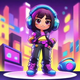 Create a Brawl Stars character named Clyde, a cyber DJ girl with an EDM theme