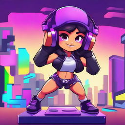 Create a Brawl Stars character named Clyde, a cyber DJ girl with an EDM theme