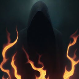 Create a scary book cover featuring a mysterious dark hooded figure with a smirk on their lips