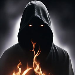 Create a scary book cover featuring a mysterious dark hooded figure with a smirk on their lips