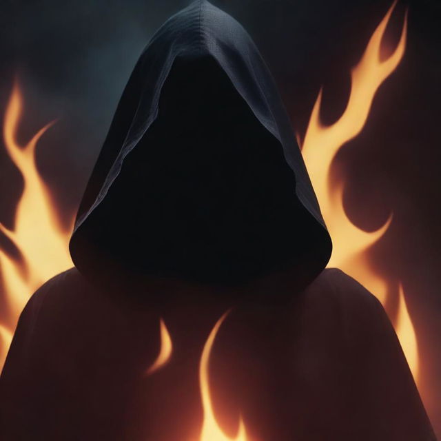 Create a scary book cover featuring a mysterious dark hooded figure