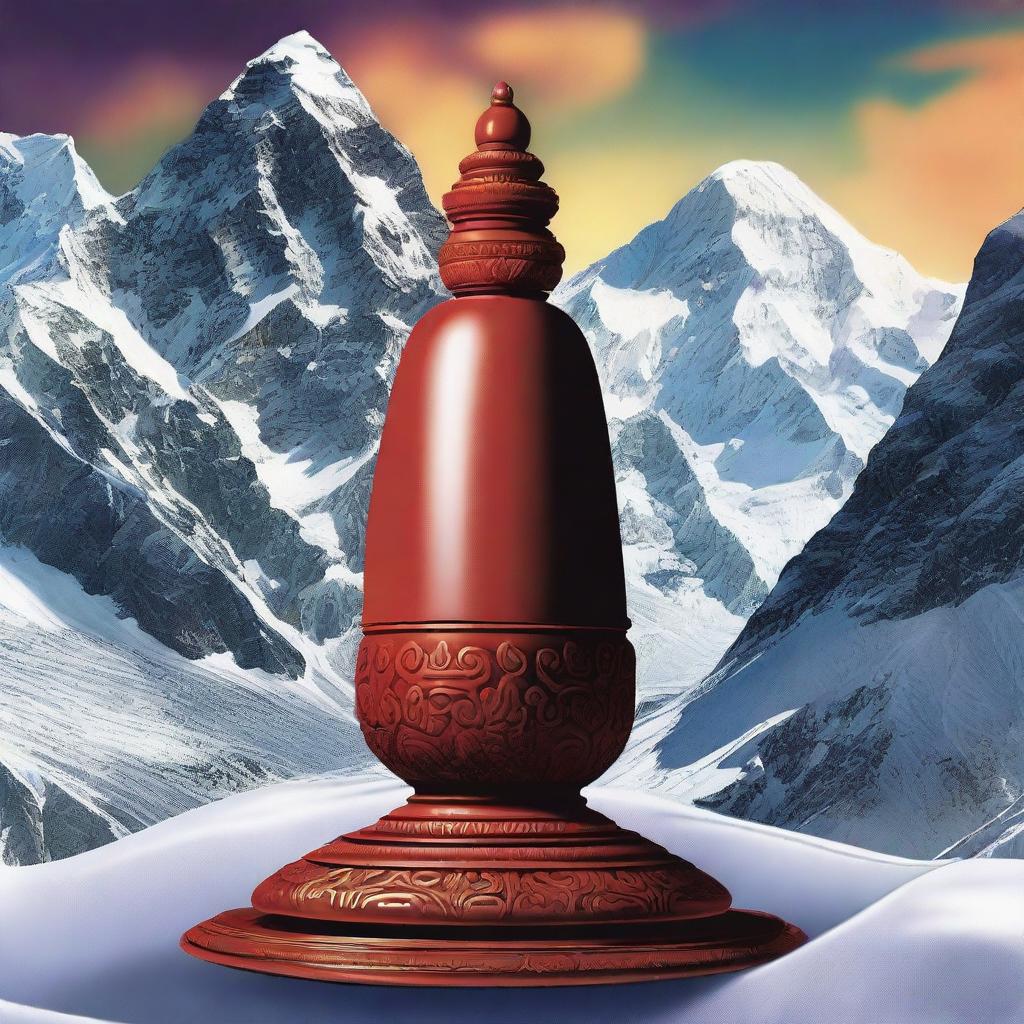 A movie poster featuring a Shiva Lingam in the Himalayas