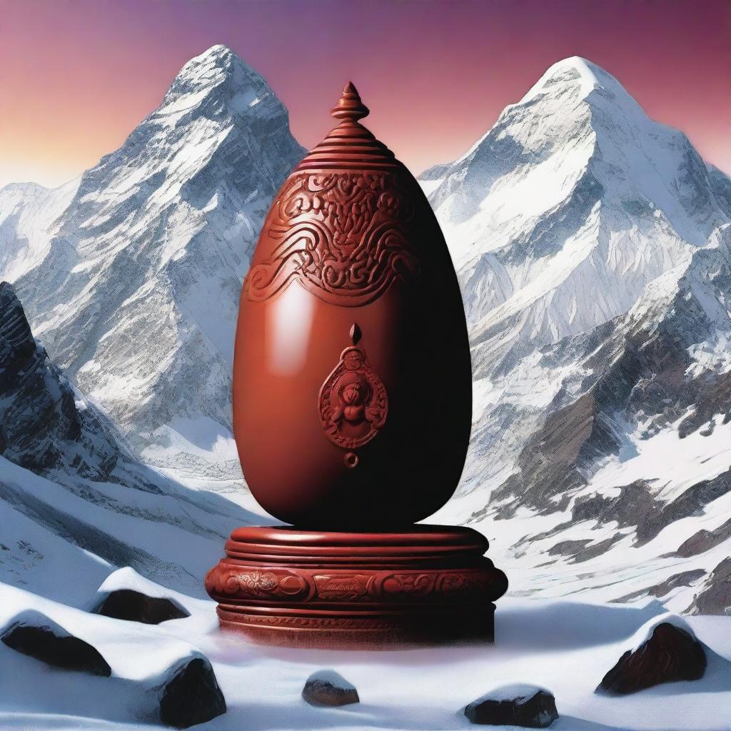 A movie poster featuring a Shiva Lingam in the Himalayas