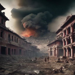 A movie poster depicting widespread destruction in Nepal