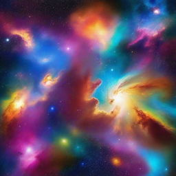 A beautiful depiction of the universe, featuring galaxies, stars, and nebulae in a vibrant and colorful cosmic scene