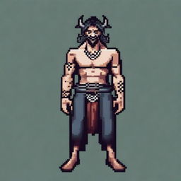 Create an image of a 16-bit pixel art character who is a pagan guy with visible tattoos