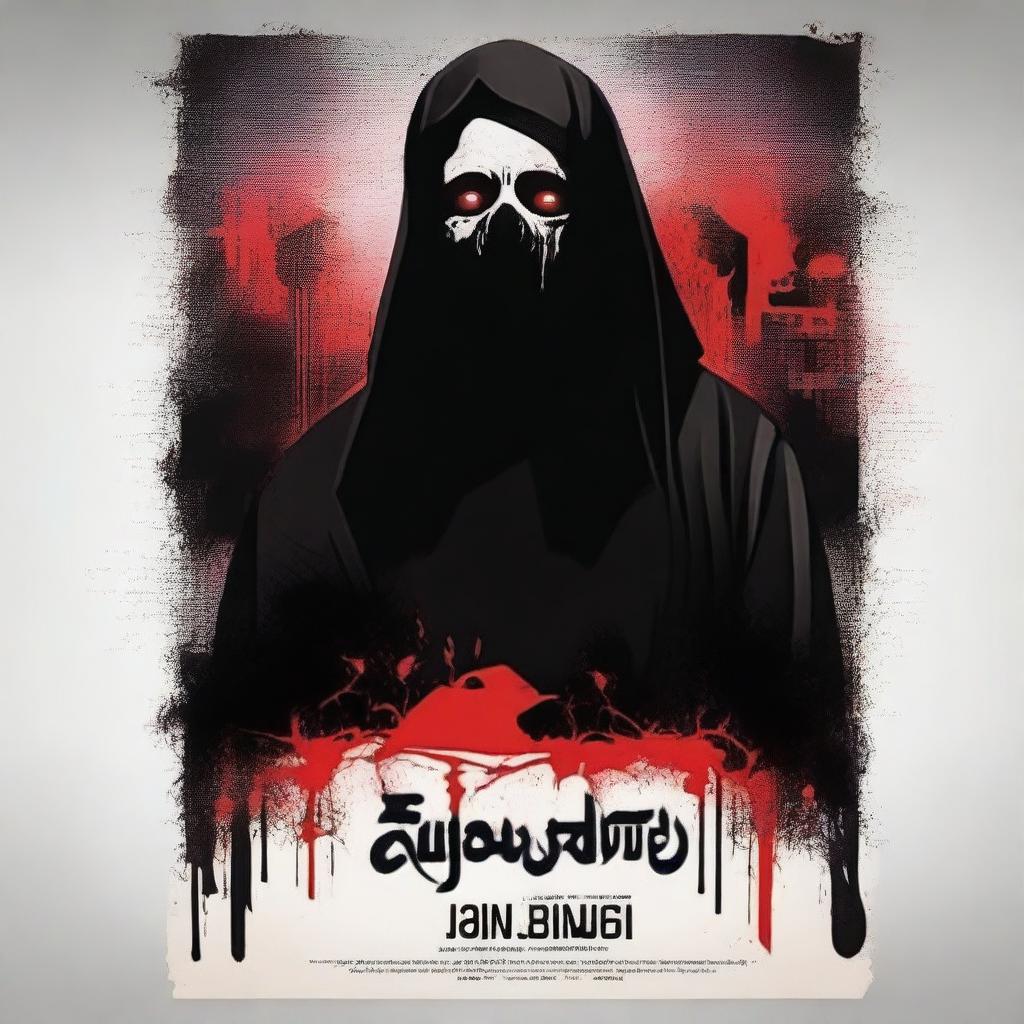 Design a dark and eerie movie poster for a horror film titled 'رسالة وفاة' (Death Message)