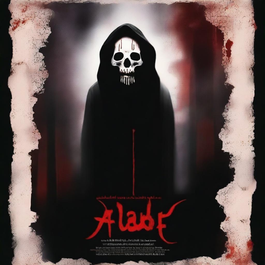 Create a dark and eerie movie poster for a horror film titled 'رسالة وفاة' (Death Message)