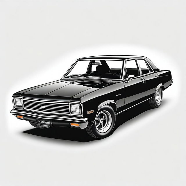 A detailed image of a black Chevrolet Opala with a white background