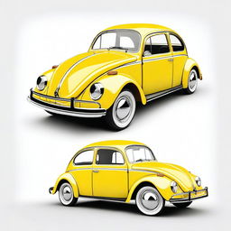 A detailed image of a yellow Volkswagen Beetle (Fusca) with a white background