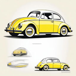 A detailed image of a yellow Volkswagen Beetle (Fusca) with a white background