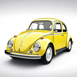 A highly detailed image of a yellow Volkswagen Beetle (Fusca) with a white background