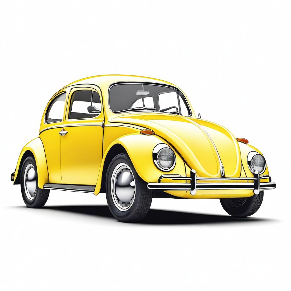 A highly detailed image of a yellow Volkswagen Beetle (Fusca) with a white background