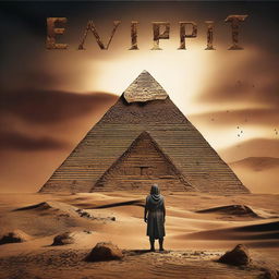 Create an adventure dystopian Egypt-themed movie poster with a dramatic and thrilling atmosphere