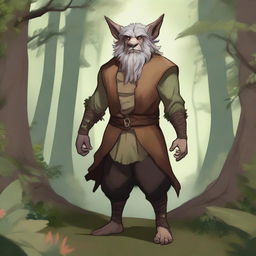 A majestic firbolg standing in a lush forest, surrounded by towering trees and vibrant flora