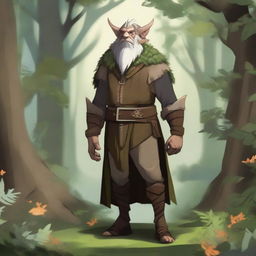 A majestic firbolg standing in a lush forest, surrounded by towering trees and vibrant flora