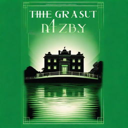 A book cover design featuring the green light at the end of Daisy’s dock, casting a haunting glow over dark water
