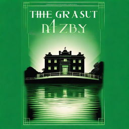 A book cover design featuring the green light at the end of Daisy’s dock, casting a haunting glow over dark water