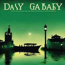 An image of the green light at the end of Daisy’s dock, casting a haunting glow over dark water