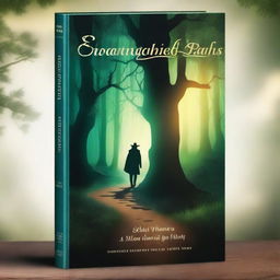 Create a captivating book cover featuring an enchanted forest at dusk, with a mysterious glowing path leading into the trees