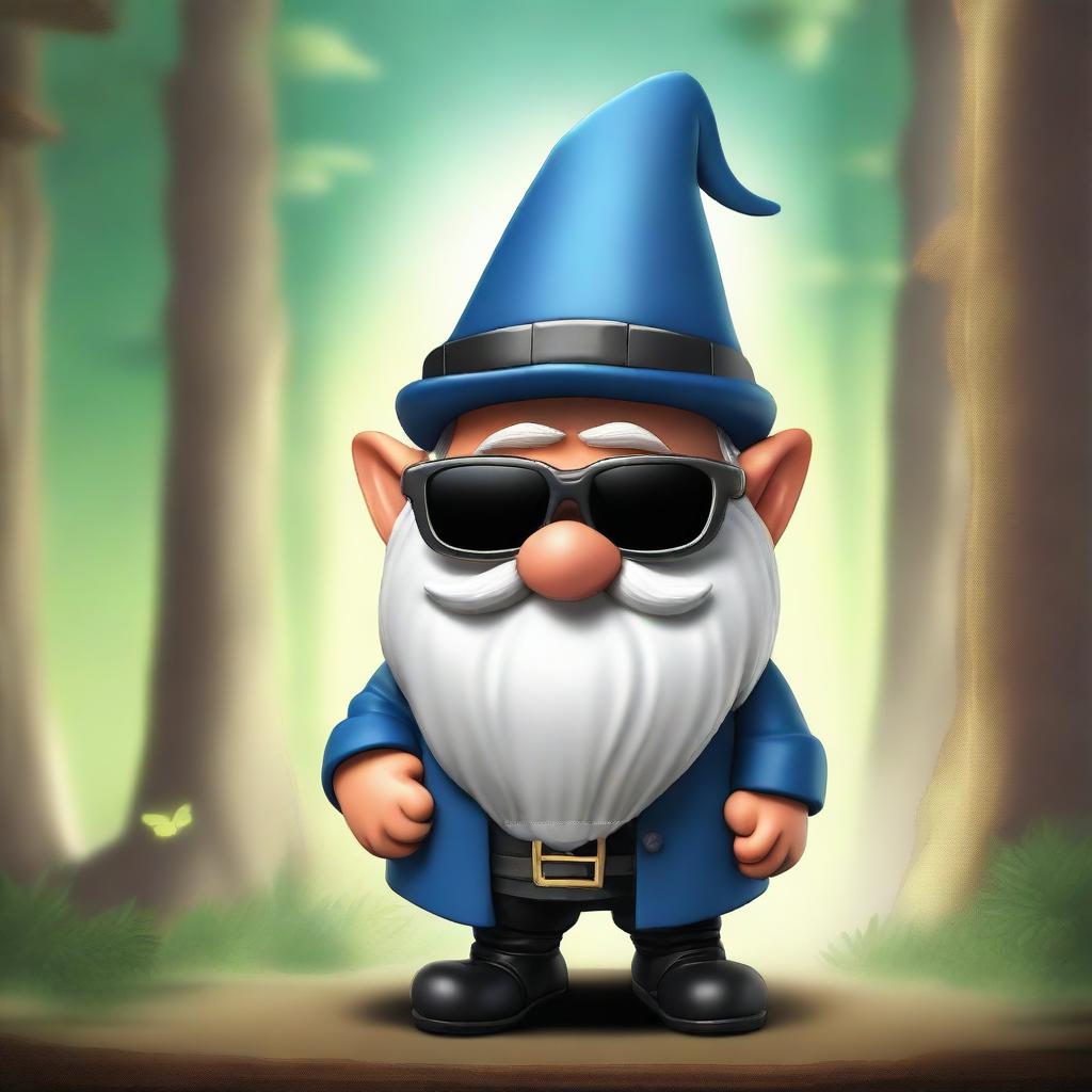 A no-nonsense fantasy gnome wearing sunglasses, exuding the aura of a head boss