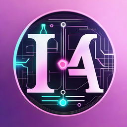 Create an image featuring futuristic symbols and gadgets, prominently including the letters 'I A'