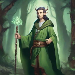 A detailed fantasy illustration of a half-elf druid character from Dungeons and Dragons