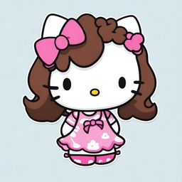 A depiction of Hello Kitty with long curly brown hair