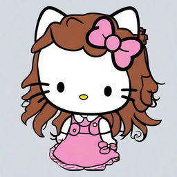 A depiction of Hello Kitty with long curly brown hair