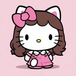 A depiction of Hello Kitty with long curly dark brown hair