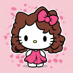 A depiction of the Hello Kitty character with long curly dark brown hair