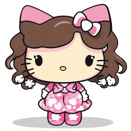 A depiction of the Hello Kitty character with long curly dark brown hair