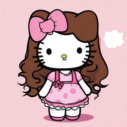 A depiction of the Hello Kitty character with long curly dark brown hair