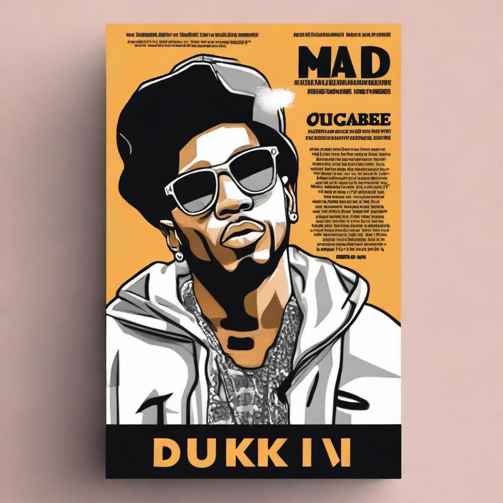 Create a poster featuring an image of Duki, the famous Argentine rapper, with a title that says 'Duki: His journey in life'