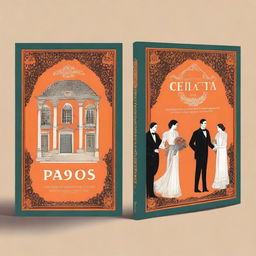 Create a book cover set in 1920s Galicia, featuring a traditional Galician manor (pazo) with an orange background