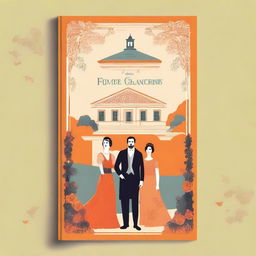 Create a book cover set in 1920s Galicia, featuring a traditional Galician manor (pazo) with an orange background