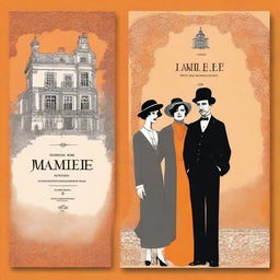 Create a book cover set in 1920s Galicia, featuring a traditional Galician manor (pazo) with an orange background