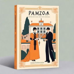 Create a book cover set in 1920s Galicia, featuring a traditional Galician manor (pazo) with an orange background