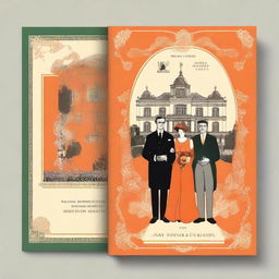 Create a book cover set in 1920s Galicia, featuring a traditional Galician manor (pazo) with an orange background