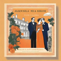 Create a book cover set in 1920s Galicia, featuring a traditional Galician manor (pazo) with an orange background