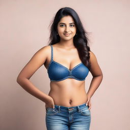 A beautiful young Indian girl with a curvy figure, standing confidently