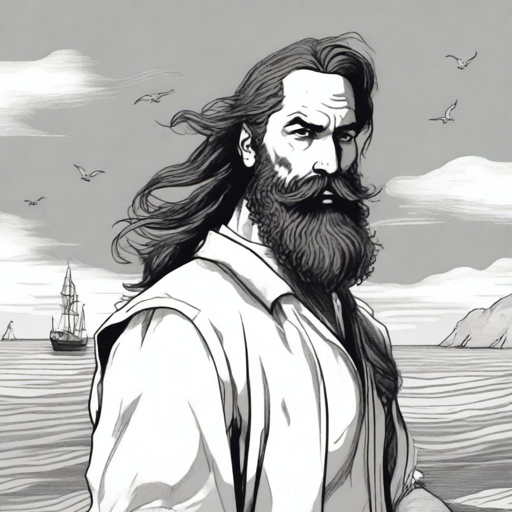 A character named Marcos, aged 45, with long hair tied back, and a long beard and mustache