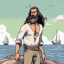 A character named Marcos, aged 45, with long hair tied back, and a long beard and mustache