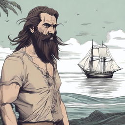 A character named Marcos, aged 45, with long hair tied back, and a long beard and mustache