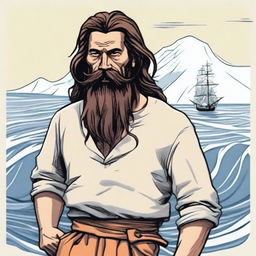 A character named Marcos, aged 45, with long hair tied back, and a long beard and mustache